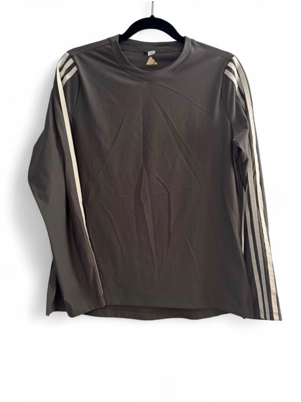 adidas Grey Long Sleeve Crew with White Sleeve Stripes